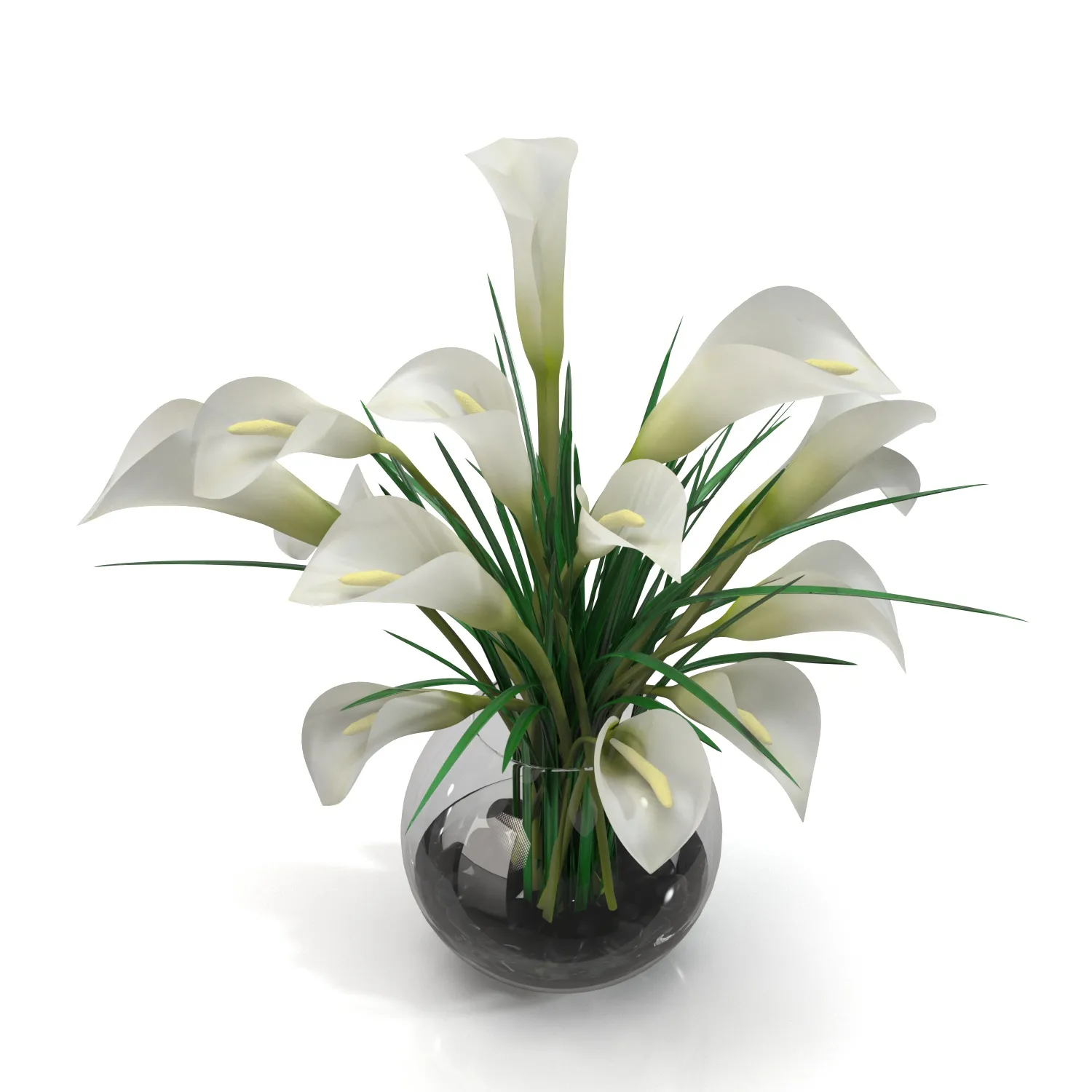 Calla Lily Arrangement in glass vase PBR 3D Model_04